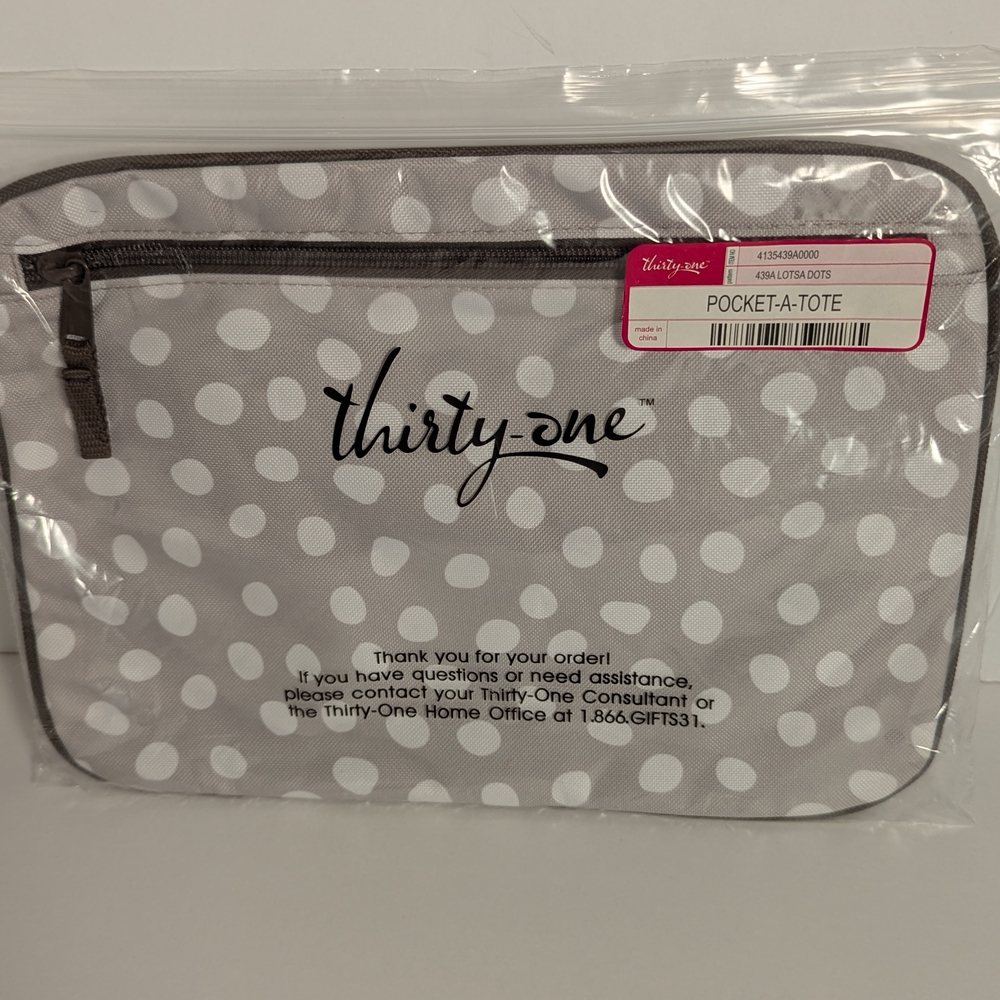 Thirty-One Pocket Tote Lotsa Dots beige white new